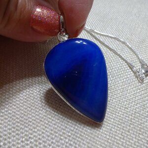 Gorgeous DEEP BLUE BOTSWANA AGATE Handmade Sterling 925 Pendant/Chain #336C